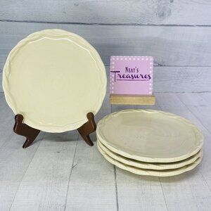 Tracy OCTAVIA HILL Solid Cream Twisted Rope Edge Ceramic 8" Salad Plates Set 4